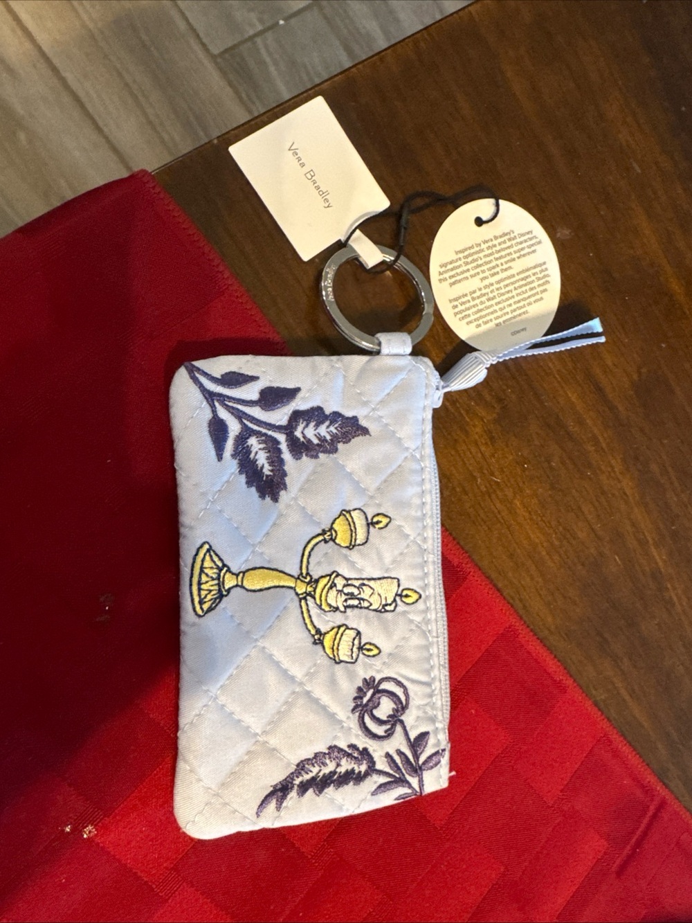 Vera Bradley Silver Quilted Key Pouch with Embroidered Candle Motif